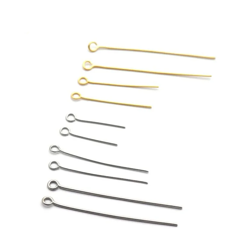 100Pcs 14 16 20 30 40 50mm Stainless Steel Heads Eye Flat Needles Gold Plated Ball Pins For Jewelry Connector DIY Accessories