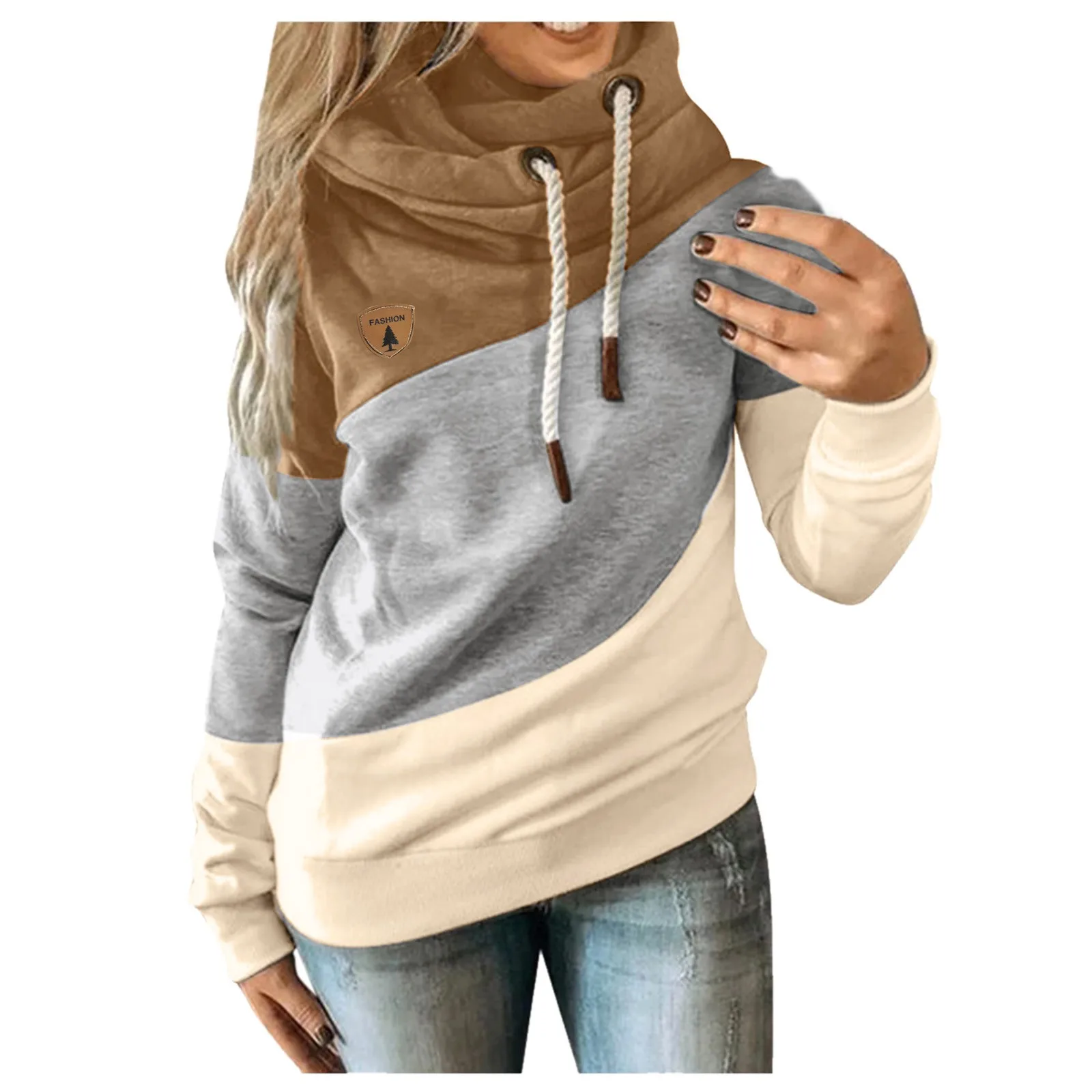 Women Casual Fashion Comfortable Solid Contrast Splice Long Sleeve Hoodie Sweatshirt Strap Tops Sudaderas Con Capucha  #H