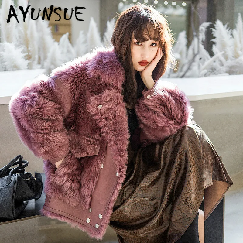 

Natural Fur Coat Women Wool Jacket Women Clothes 2020 Parka Real Fur Wool Winter Coat Women Real Leather Jacket PC-28WW YY2367