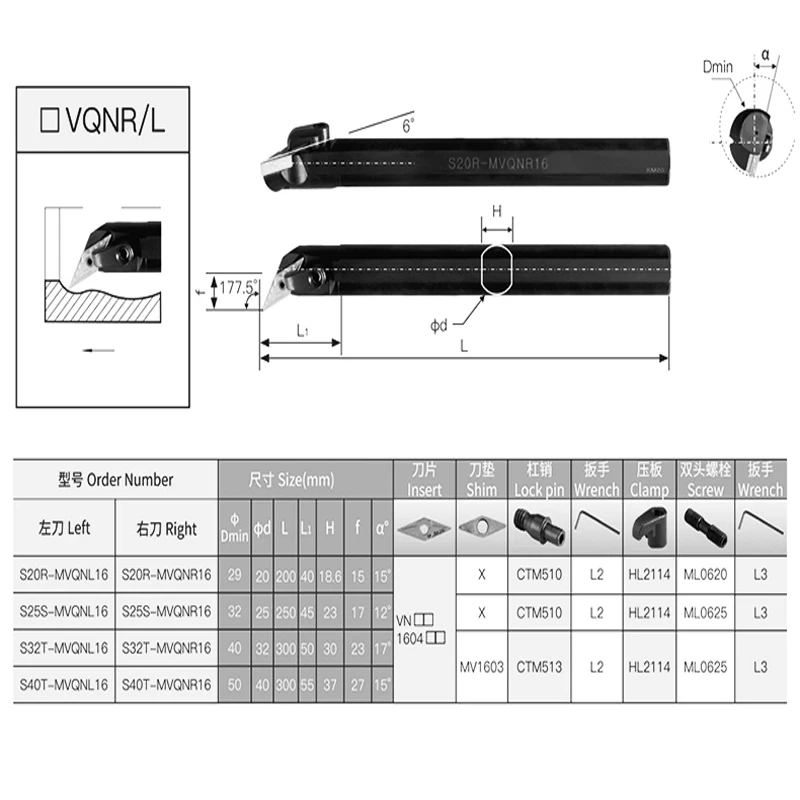 Cronametal Cnc Draaibank Gereedschaphouder Boring Bar MVQNR16 Interne Draaigereedschap