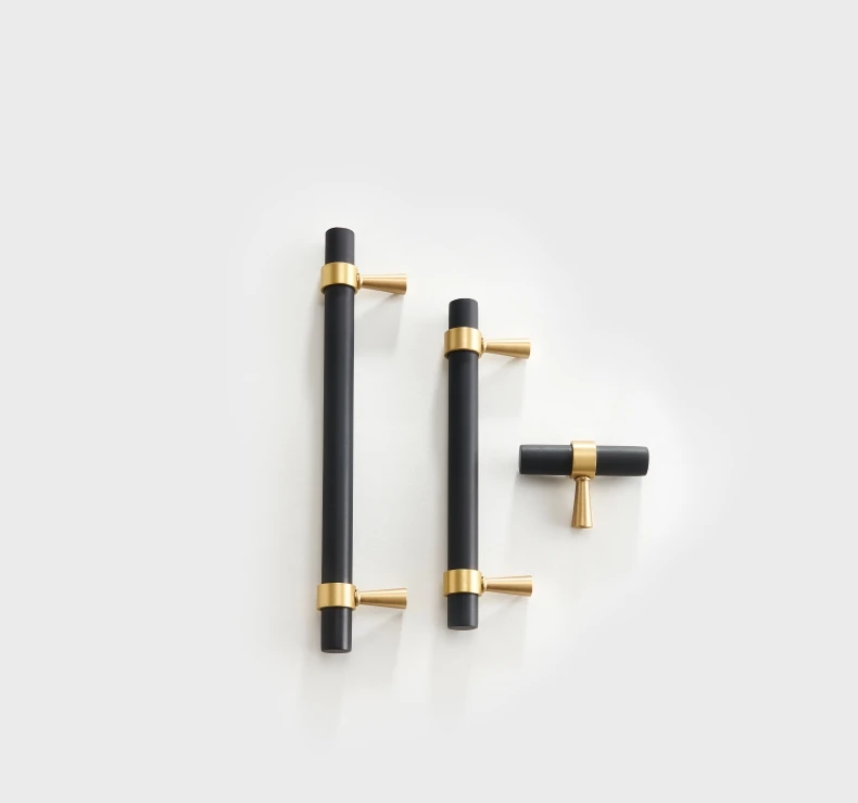 Dooroom Messing-Möbelgriffe T-Bar Leichtes Zweifarbiges Design Schwarz Gold Silber Kleiderschrank Kommode Schrank Schubladengriffe – Detail 11