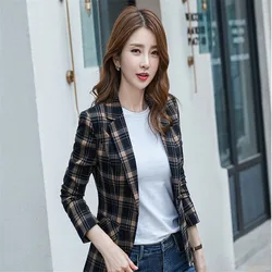 Women 2021 Plaid Suit Jacket Small All-Match Age Reduction Tops Female Relf-Cultivation Temperament Spring Autumn Small Suits106