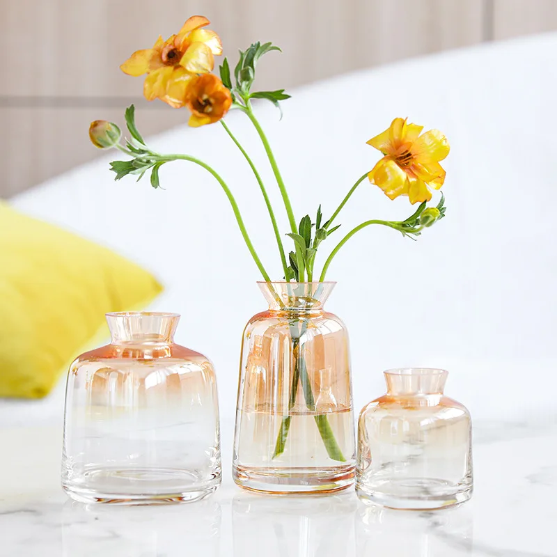 Nordic Glass Vase Transparent Flower Arrangement Originality Gradually Rose Gold Artificial Flowers Decorative Pendulum вазы