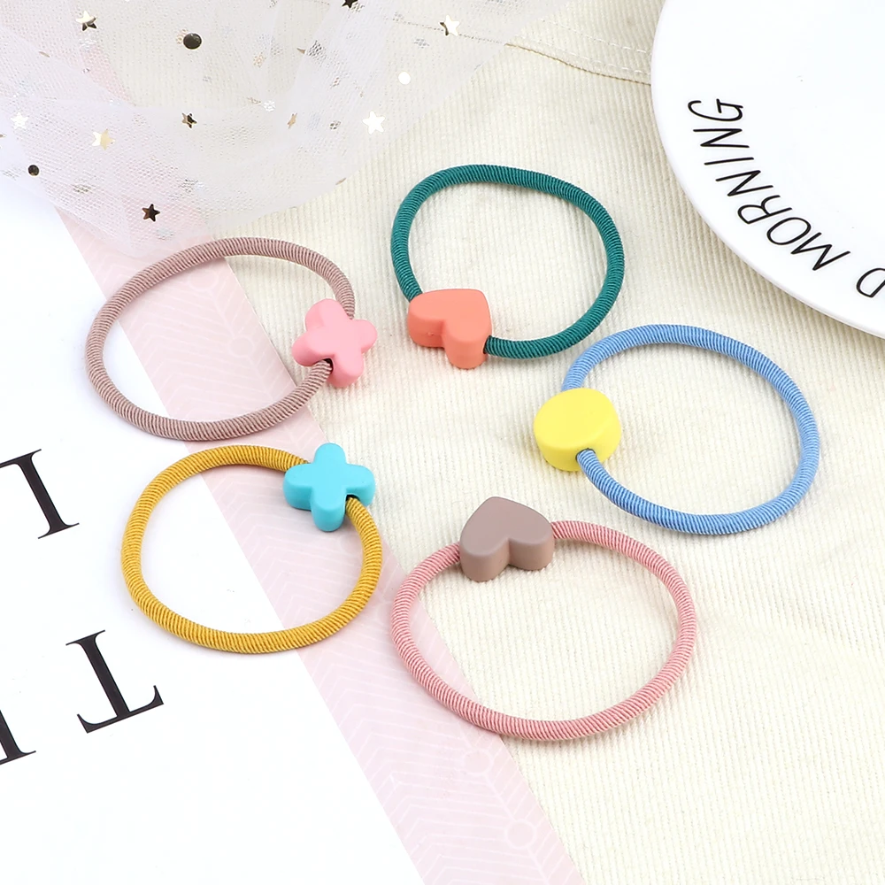 Candy Colors Hair Band Accessories High Elastic Safe Hair Tie Flower Heart Round Pendant Scrunchies Headband Gift For Women Girl