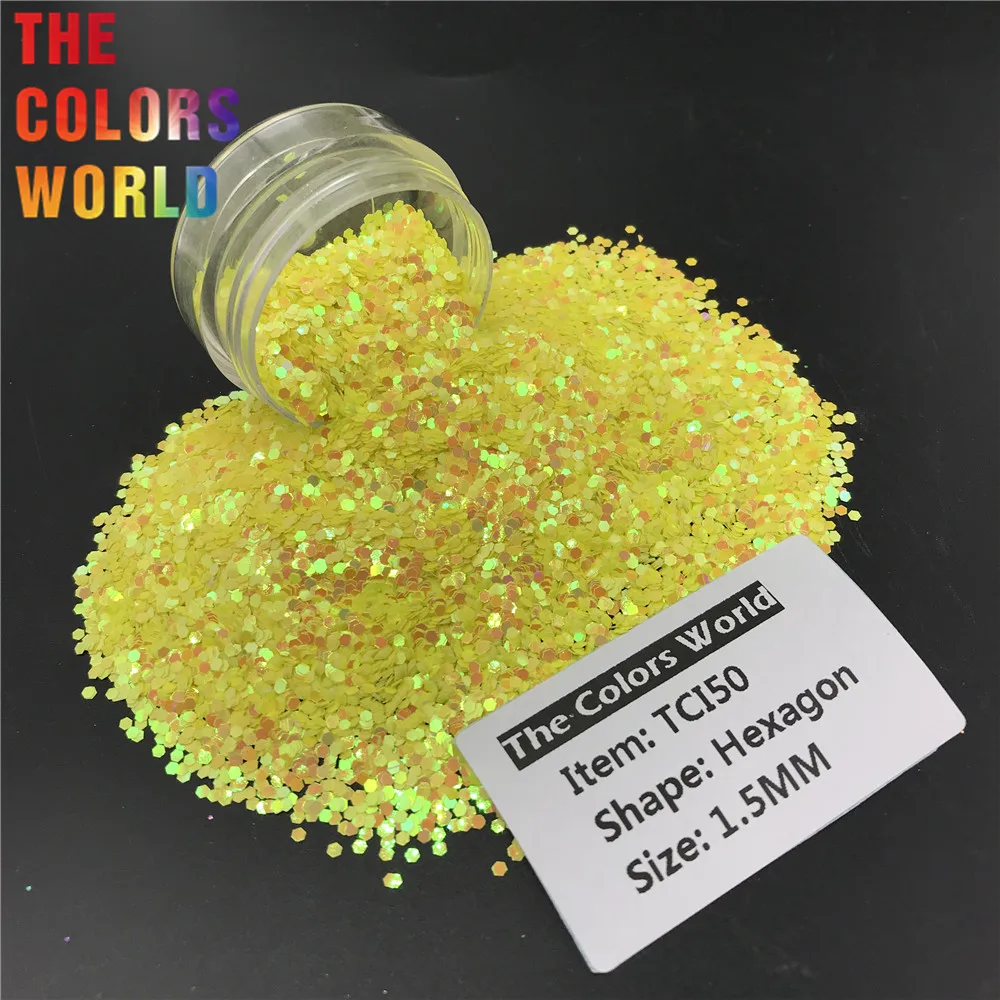 TCI50 Pearlescent Iridescent Light Yellow Color Hexagon Shape Nail Glitter  Art Decoration Nail Gel Makeup Crafts DIY Accessorie