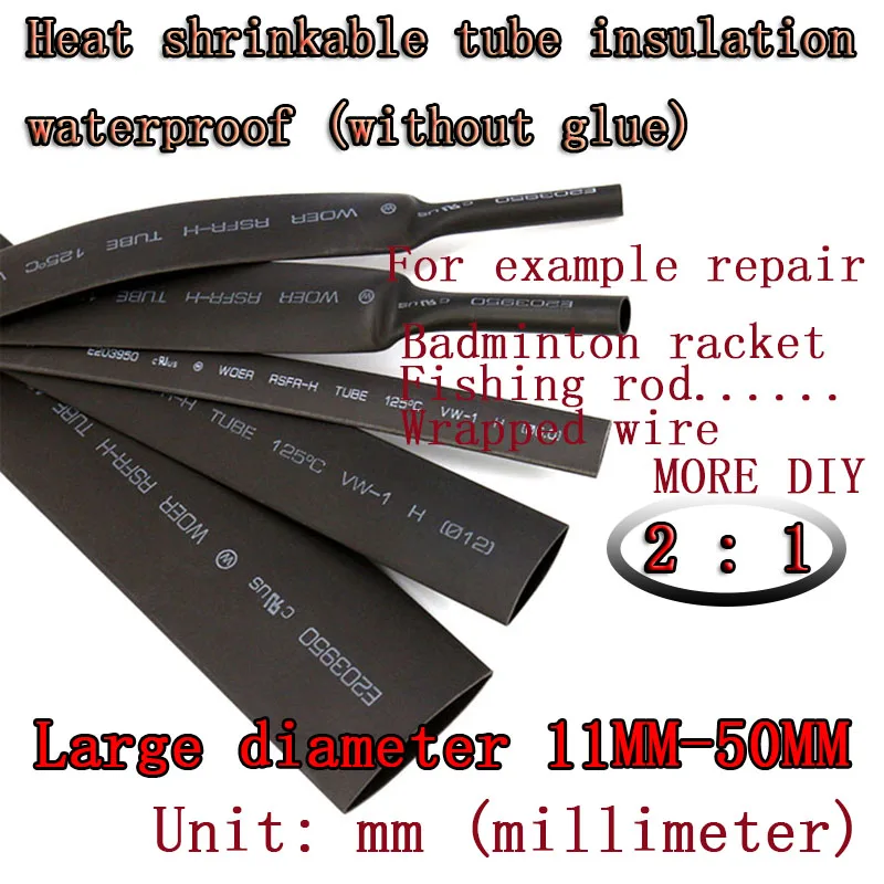 Casing anti air isolasi hitam tabung panas dapat menyusut 11mm -16mm 18mm 20mm-50mm Diameter besar