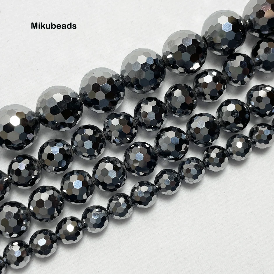 Wholesale 8mm 10mm Energy Terahertz Faceted Round Loose Beads 15