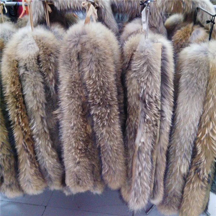 Factory Direct Supply Real Raccoon Fur Trim for Hood Detachable Raccoon Fur Collars