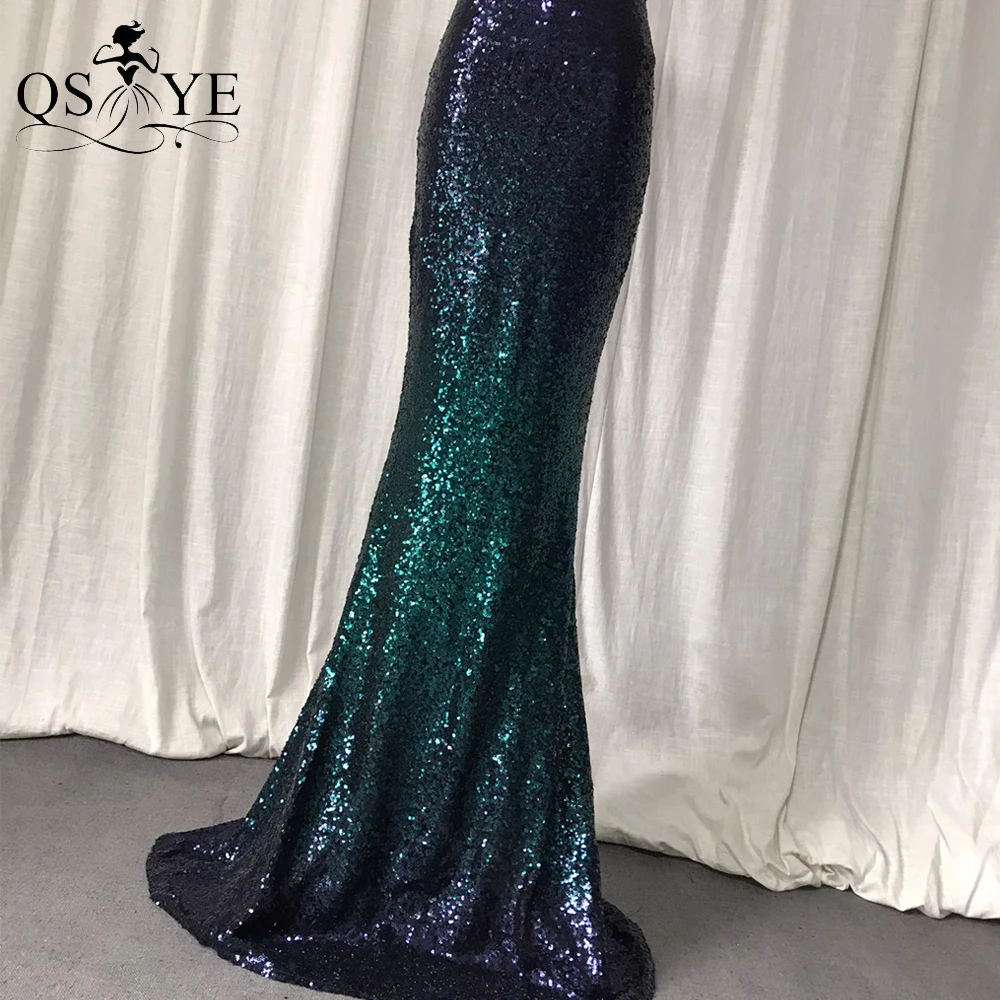 Fading Green Evening Dresses Sequin Mermaid Prom Gown Beadings Sleeves V Neck Party Dress Emerald Women Formal Dress Vestido