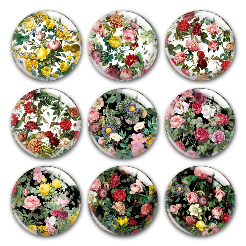 Flower Red Rose Yellow American Beauty Round Photo Glass Cabochon Demo Flat Back Making Findings