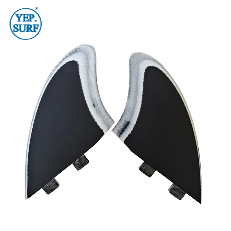 Surf Fins with Double Tabs, Single Keel Fins, White and Black Color, Fiberglass Twin Fins Set, Sell in Surfing, KEEL