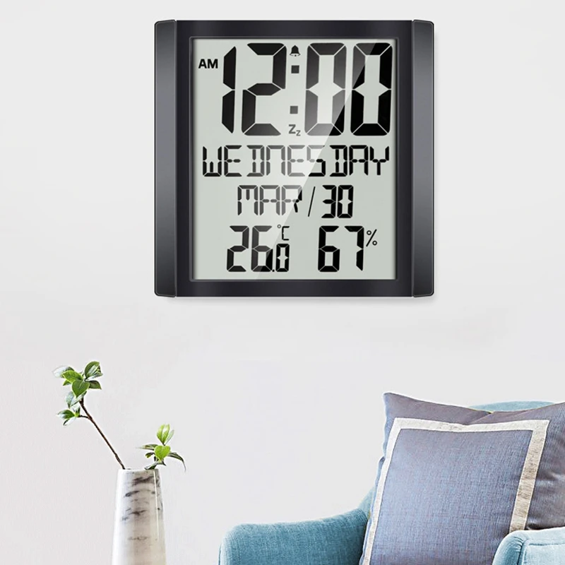 Large Screen Wall Clock Home Temperature and Humidity Meter Alarm Clock Living Room Digital Electronic Clock