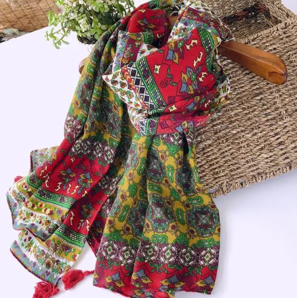 2020 mới Phong Cách Bohemian Khăn Choàng Cổ Nữ Quốc Gia Retro Len Mềm Mại Khăn Choàng Khăn Choàng Thoải Mái Thời Trang Thu Đông khăn choàng cổ