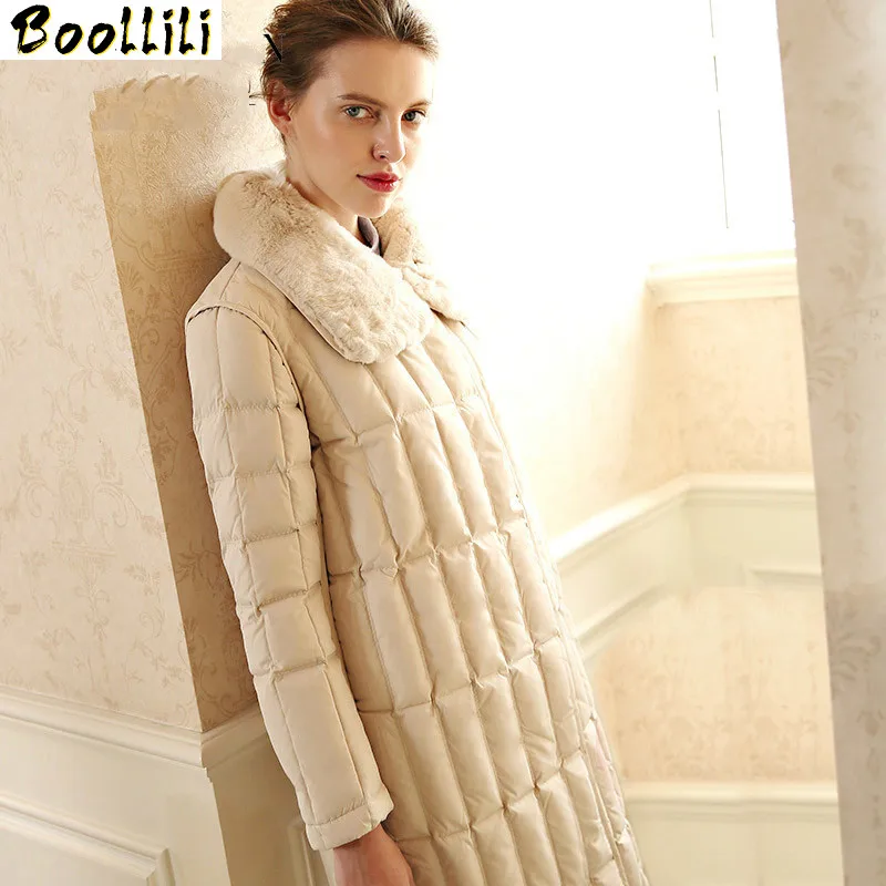 Duck Boollili White Down Jacket Korean Down Coat Women Winter Coat Rex Rabbit Fur Collar Puffer Jacket Women Parka