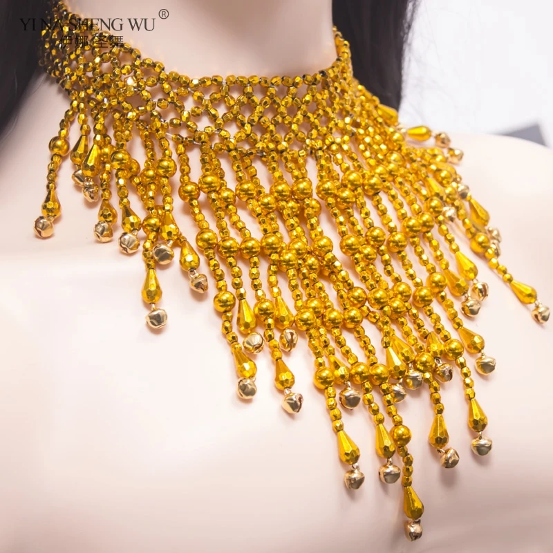 Women Belly Dance Necklace Accessories Bellydance Gold Necklace Dancewear Beaded Jewelry India Belly Dancing Silver Accessory