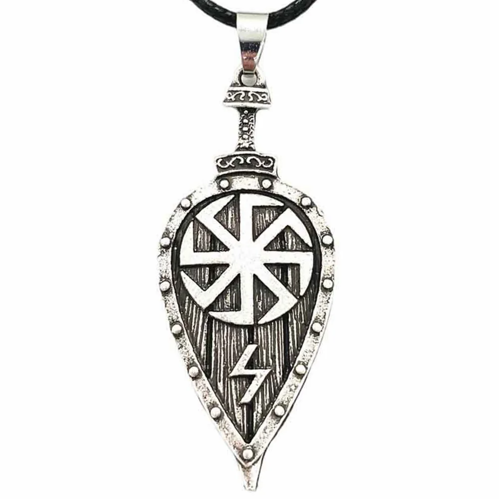 Slavic Kolovrat Shield Pendant Viking Jewelry Mens Necklaces Runic Runes Sowulo Sun Protection Talisman Amulet