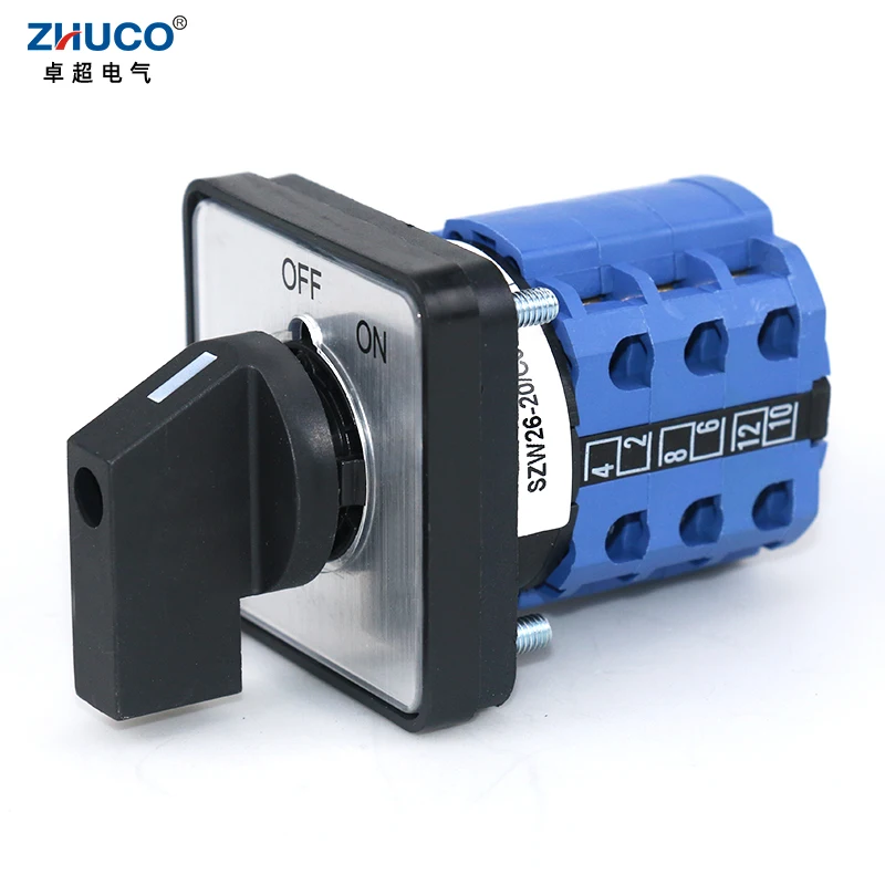 ZHUCO SZW26/LW26-20/C06.3 20A Three Pole Two Position 64X64 48X48 Mm Panel Selector Transfer Rotary Cam Universal Switch ON OFF