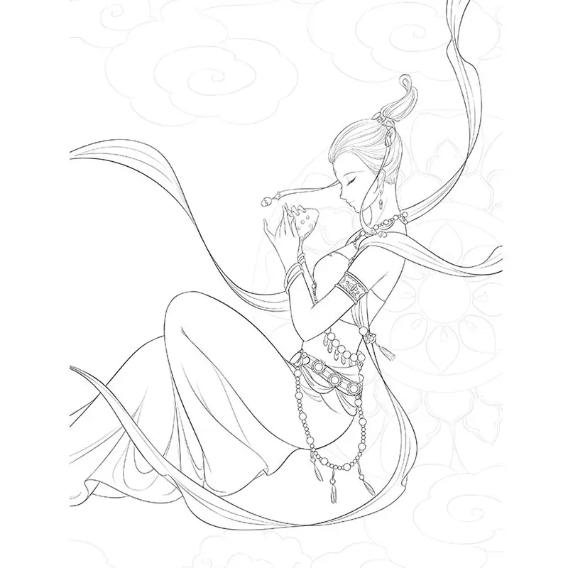 New Dunhuang Opera Chinese Coloring Book Line Drawing Textbook Ancient Dancers Classical Instruments Drawing Book