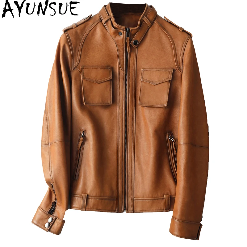 Ayune-Chaqueta de piel auténtica para mujer, abrigo de piel de oveja auténtica, ropa de motocicleta corta y fresca, chaqueta femenina SQQ23