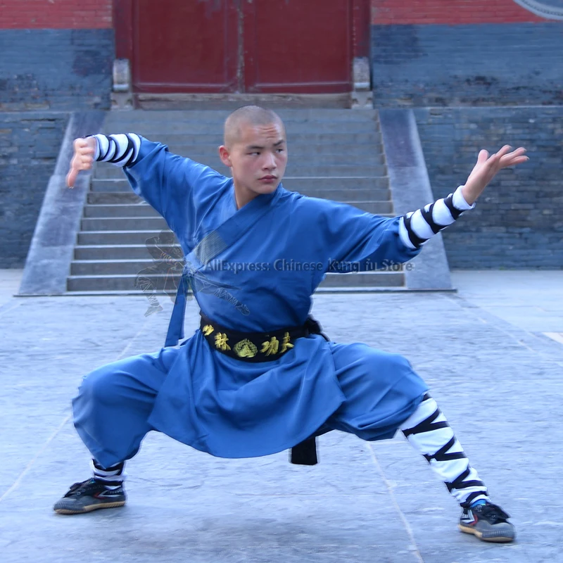 Blue Cotton Blends Shaolin Uniform Kung fu Tai chi Clothes Martial arts Karate Taekwondo Suits