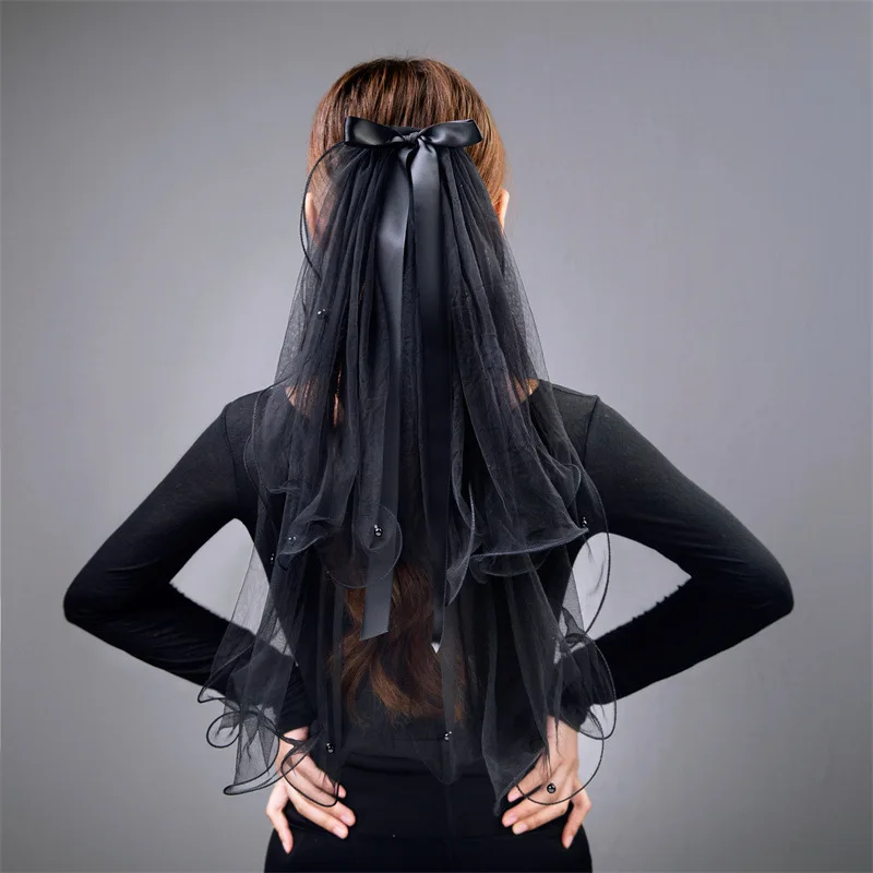 Nieuwe Collectie Twee Lagen Wedding Veils Black Veil Brides Bruiloft Accessoires Met Boog Casamento Matrimonio Bruidssluier