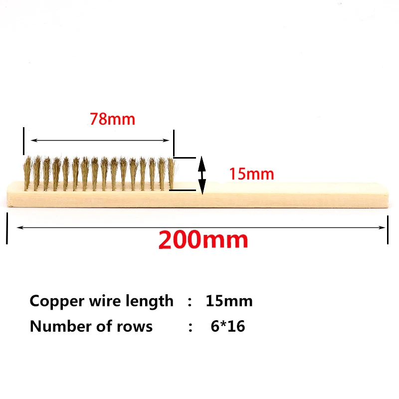 1pcs Wood Handle Copper plating  Brush for Industrial Devices Surface/Inner Polishing Grinding Cleaning 6x16 Row Hand Tool