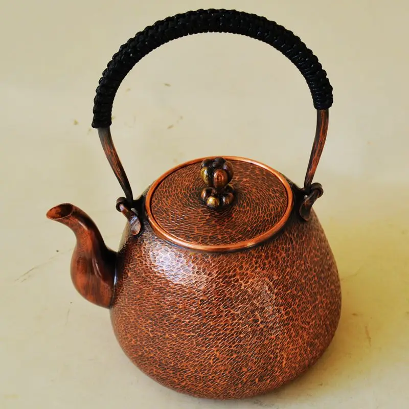 Pure Copper Water Kettle Kung Fu Teapot with Lid Handle Handmade Upscale Gift