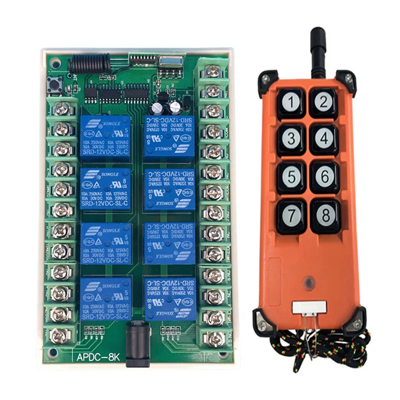 433Mhz Smart Home DC 12V 24V 8CH Wireless Remote Control Switch With 3000M Long Distance Industrial Controller 8CH Transmitter