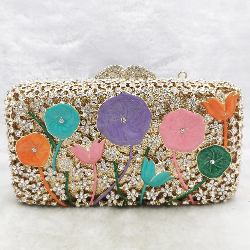 Flower Women Diamond Evening Clutches WHTUOHENG Orange/Purple Lady White Diamond Wedding Bridal Purse Dinner Prom Phone Clutches