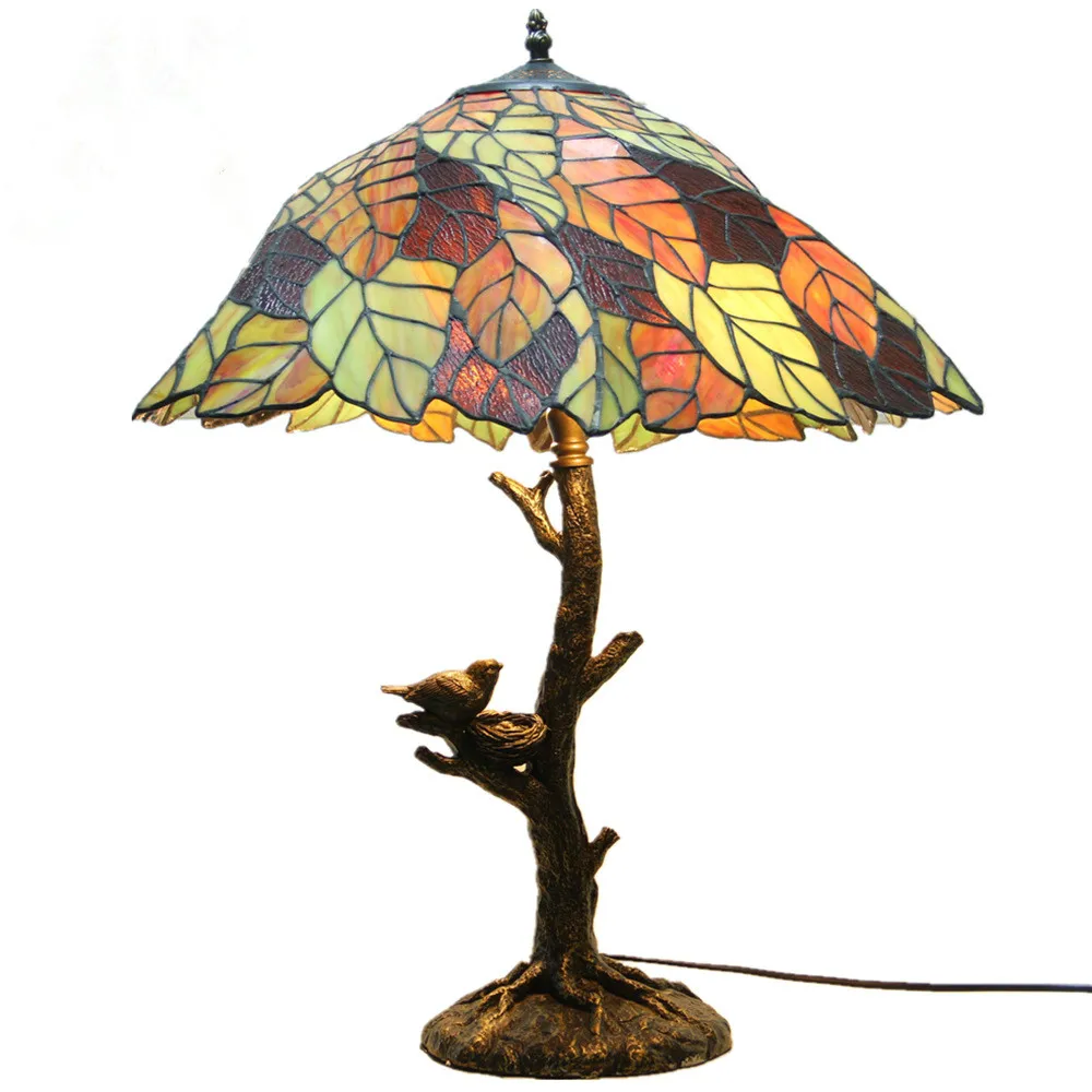 

Tiffany Series European Villa Hotel Restaurant Bedroom Living Room Lamp Creative Leaves Pastoral Retro Stained Glass Table Lamp