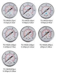 1/8 BSPT 0-1/2/4/7/11/14/20bar 0-15/30/60/100/160/200/300psi barometr hydrauliczny miernik ciśnienia płynu do powietrza sprężarki
