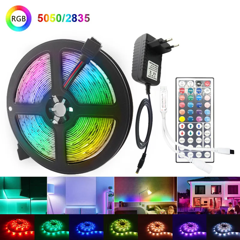 Tira de luces LED RGB 5050 2835, cinta Flexible con WiFi, Bluetooth, 12V, 20M, 5M, 10M, 15M, resistente al agua, diodo + Control + adaptador