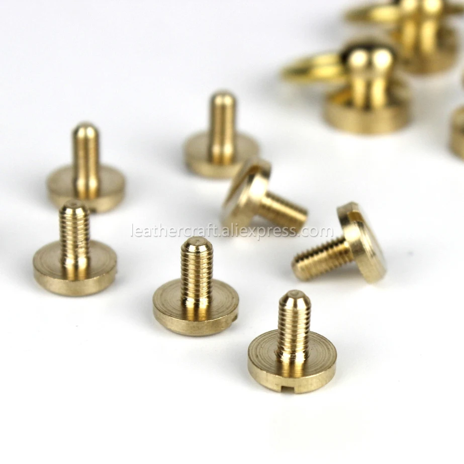 10pcs Solid Brass Ball Post Studs Rivet With D Ring Screwback Round Head Nails Spots Spikes Leather Craft DIY Accessories