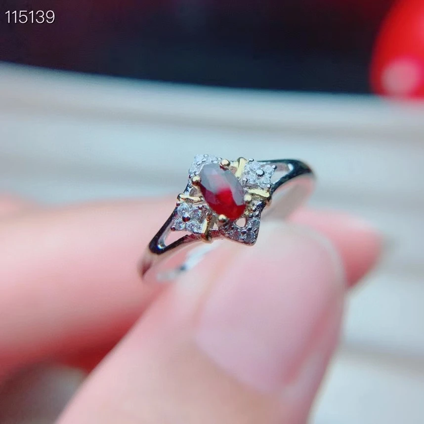 

KJJEAXCMY Fine Jewelry 925 Sterling Silver Inlaid Natural Ruby Women's Delicate Elegant Fresh Adjustable Gem Ring Support Test
