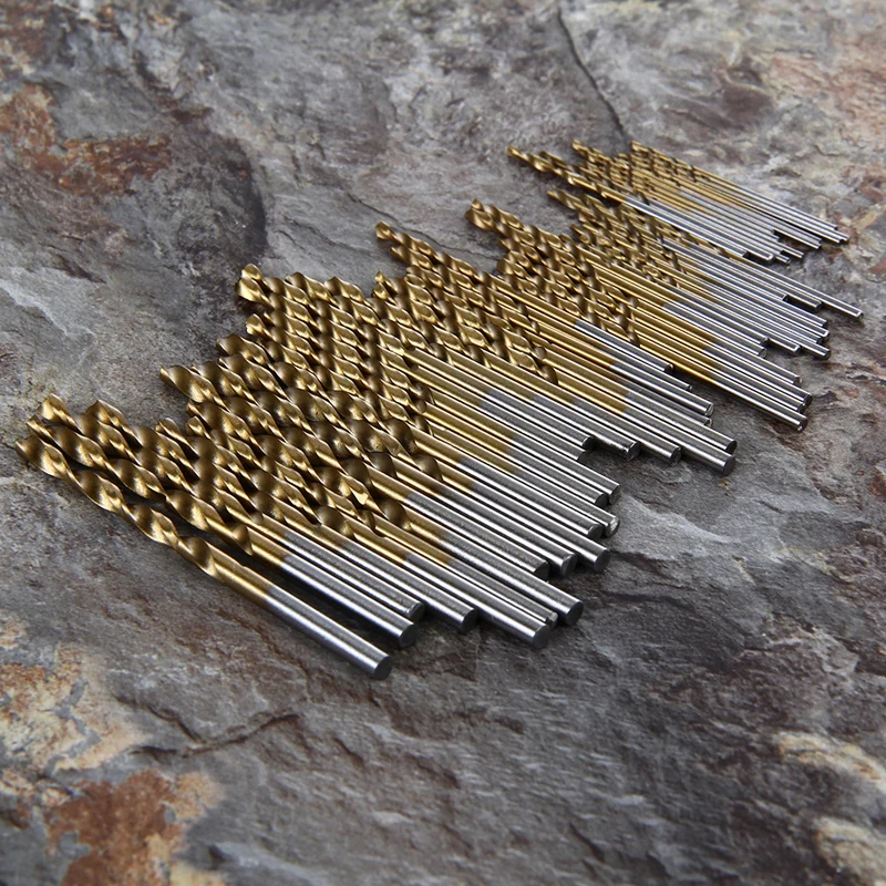 Brocas helicoidales recubiertas de titanio, juego de brocas de acero alto para carpintería, plástico y aluminio, HSS, 1/1, 5/2, 0/2, 5/3mm, 50 Uds.