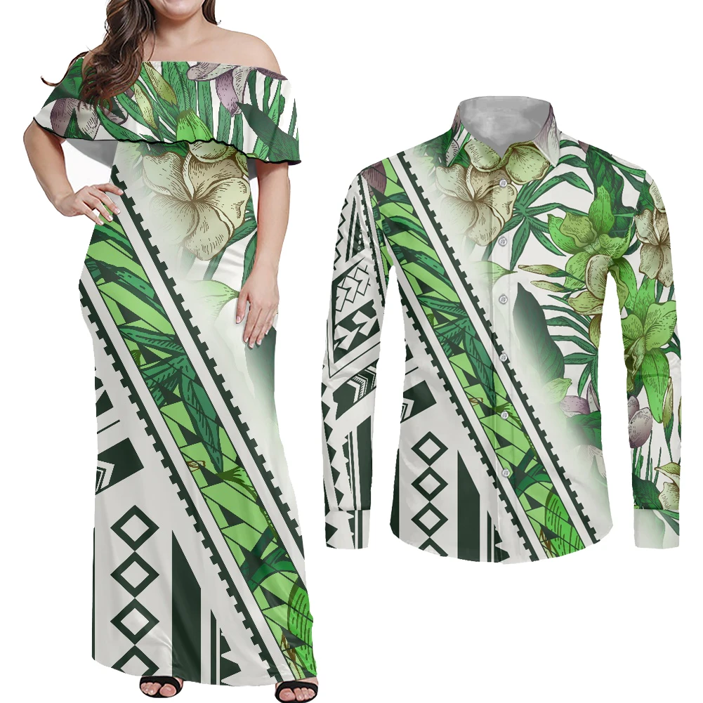 HYCOadvocate-Robe Hawaïenne Verte Tribale Traditionnelle pour Femme, Chemise Assortie pour Couples, Sexy, 2022