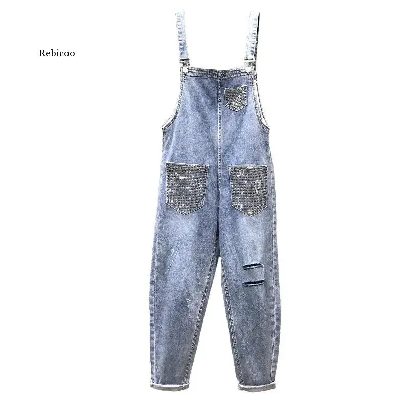 

2021 spring summer autumn new women fashion casual Denim Pants woman female OL ripped jeans rompers