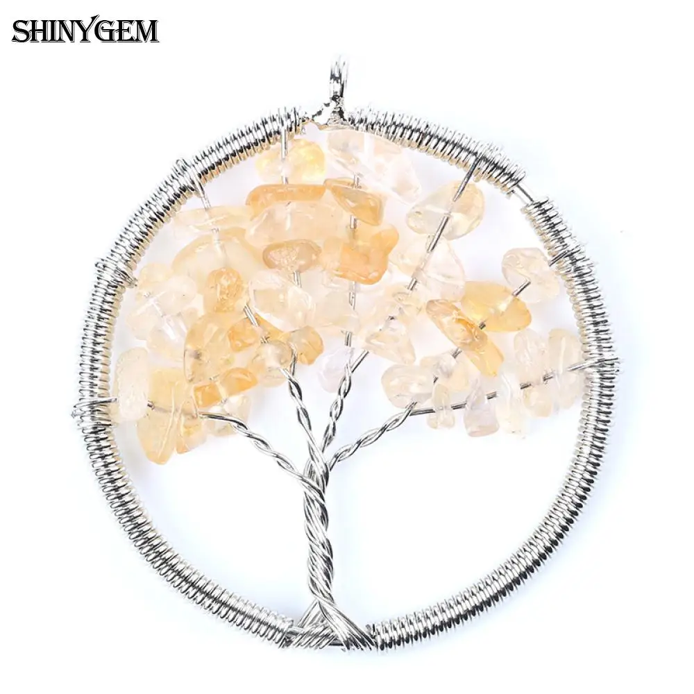ShinyGem الفولاذ المقاوم للصدأ سلك التفاف سحر جوهرة الحجر الطبيعي شجرة الحياة المعلقات لصنع المجوهرات بسيطة كريستال عقد دي اي واي