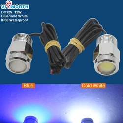 12w led水中ライト,ボート,ヨット,釣り用の防水コネクタ付き屋外ライト,青と白