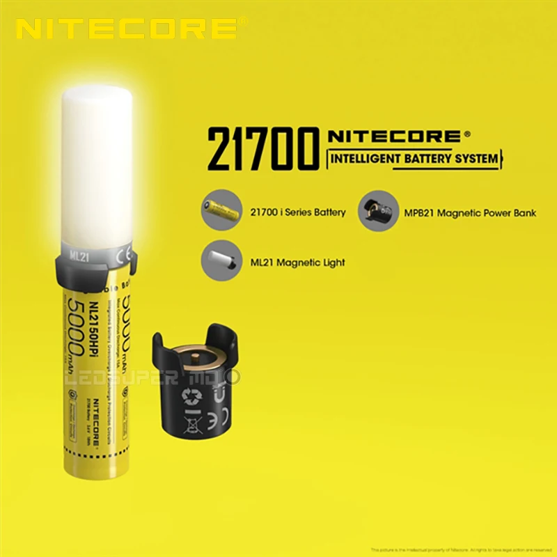 NITECORE Intelligent 21700 Battery System - MPB21 Kit with NL2150HPi & ML21 Light & Magnetic Powerbank