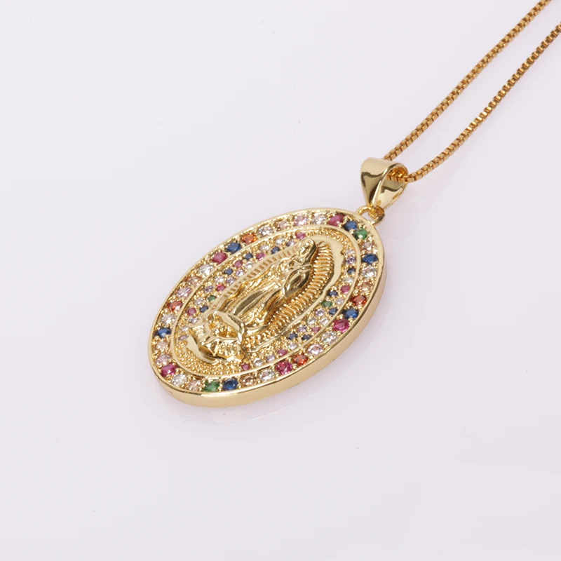 5pcs/lot Gold Pendant Multi-color Zirconium Religious Belief The Blessed Virgin Mary Necklace  Gift Jewelry For Woman & Man