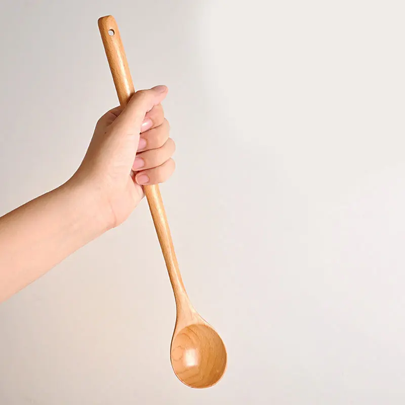 For Kitchen Wooden Lengthened Cooking Spoon, Kitchen Cooking Utensil Tool Long-Handled Wooden Spoon For Mixing Cooking  Natural