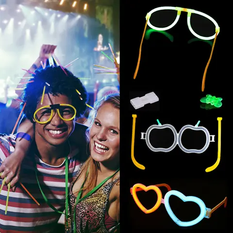 라이트 스틱 콤비네이션 액세서리 머리핀, 하트 모양 해골 애플 안경, 나비 롤리팝 형광 커넥터