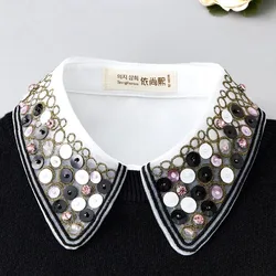 Elegant Sequined Fake Collar Shirt Women Blouse Half Shirt Beaded False Collars Woman Detachable Removable Faux Col Neckwear Tie