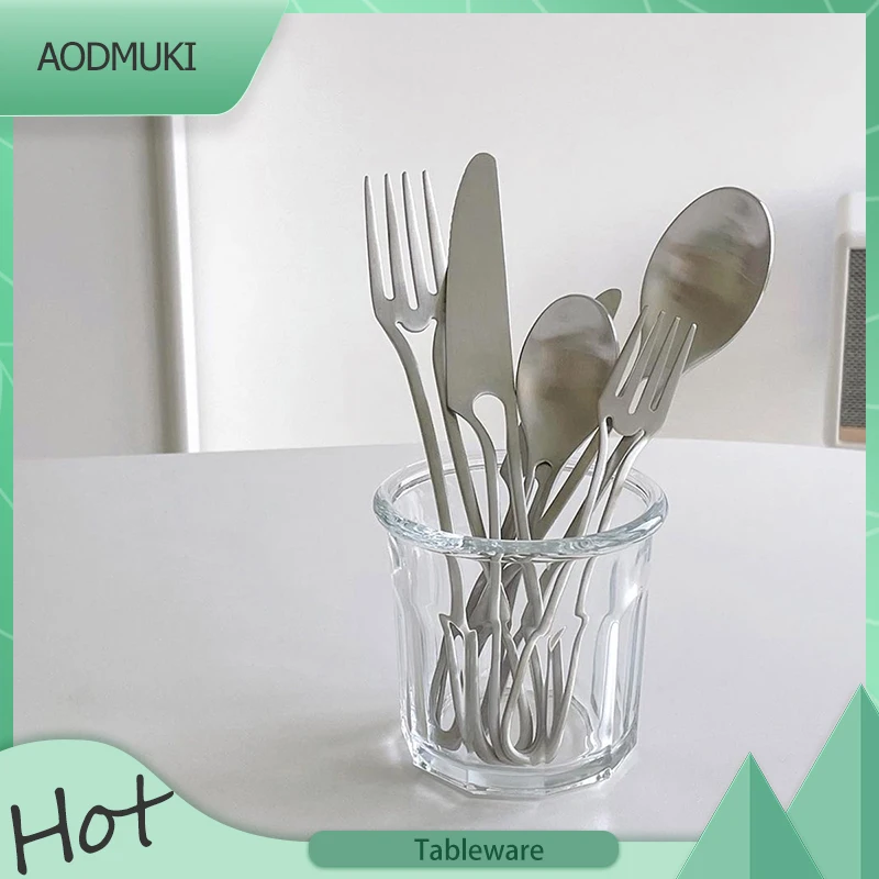 Simple Creative Silver Stainless Steel Cutlery Hollow Out Knife Fork Spoon Set Fruit Fork Dessert Spoon Afternoon Tea Tableware