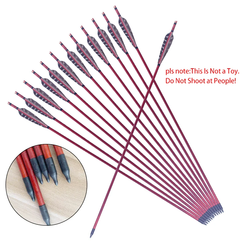 

6/12pcs Archery Compound bow Handmade 80cm Wooden Arrows For Recurve Bow/Composite Bow Hunting