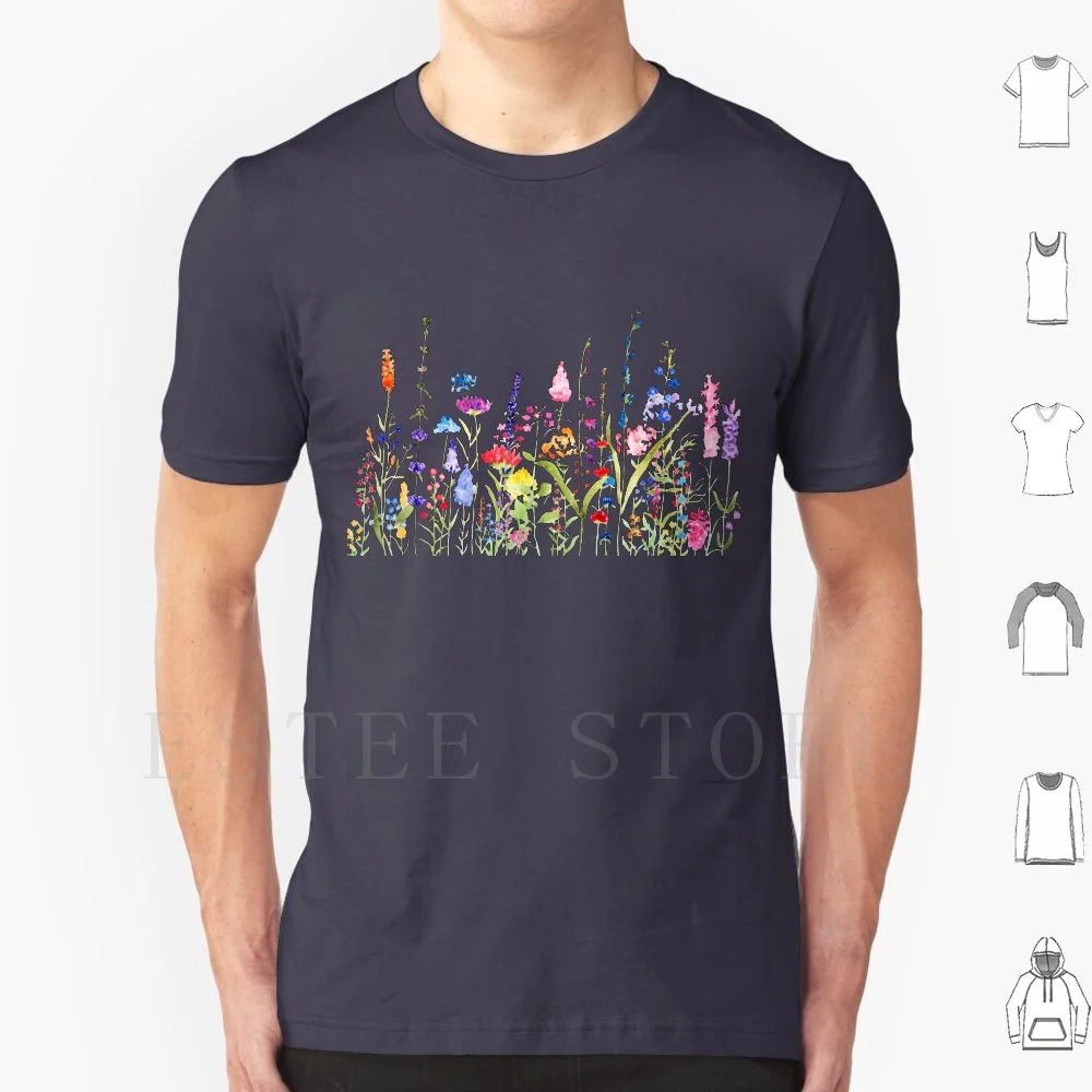 Colorful Wild Flower Field T Shirt DIY Big Size 100% Cotton Red Flower Pink Flower Yellow Flower Orange Flower Purple Flower