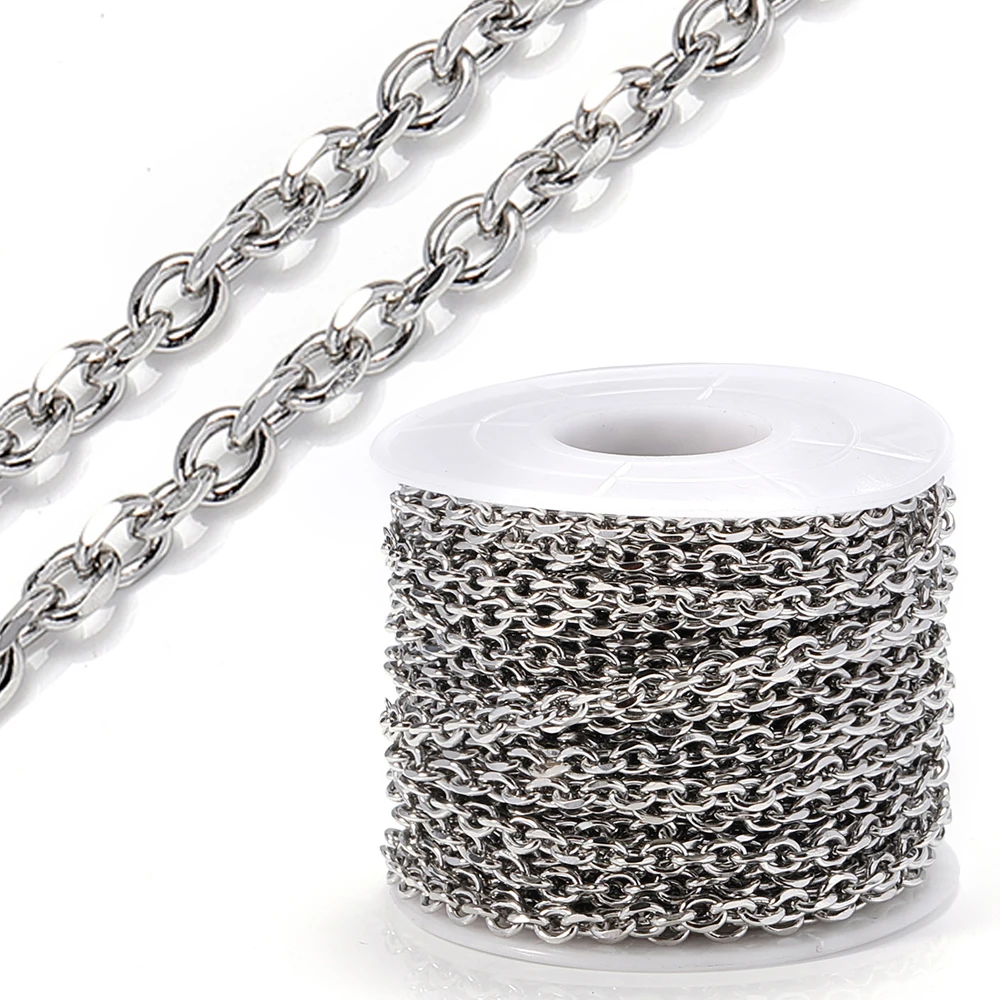 

1meter 4mm O Shape Stainless Steel Chains Necklace Chain for DIY Jewelry Making Cable Link Chains Handmade Women Men Bracelets