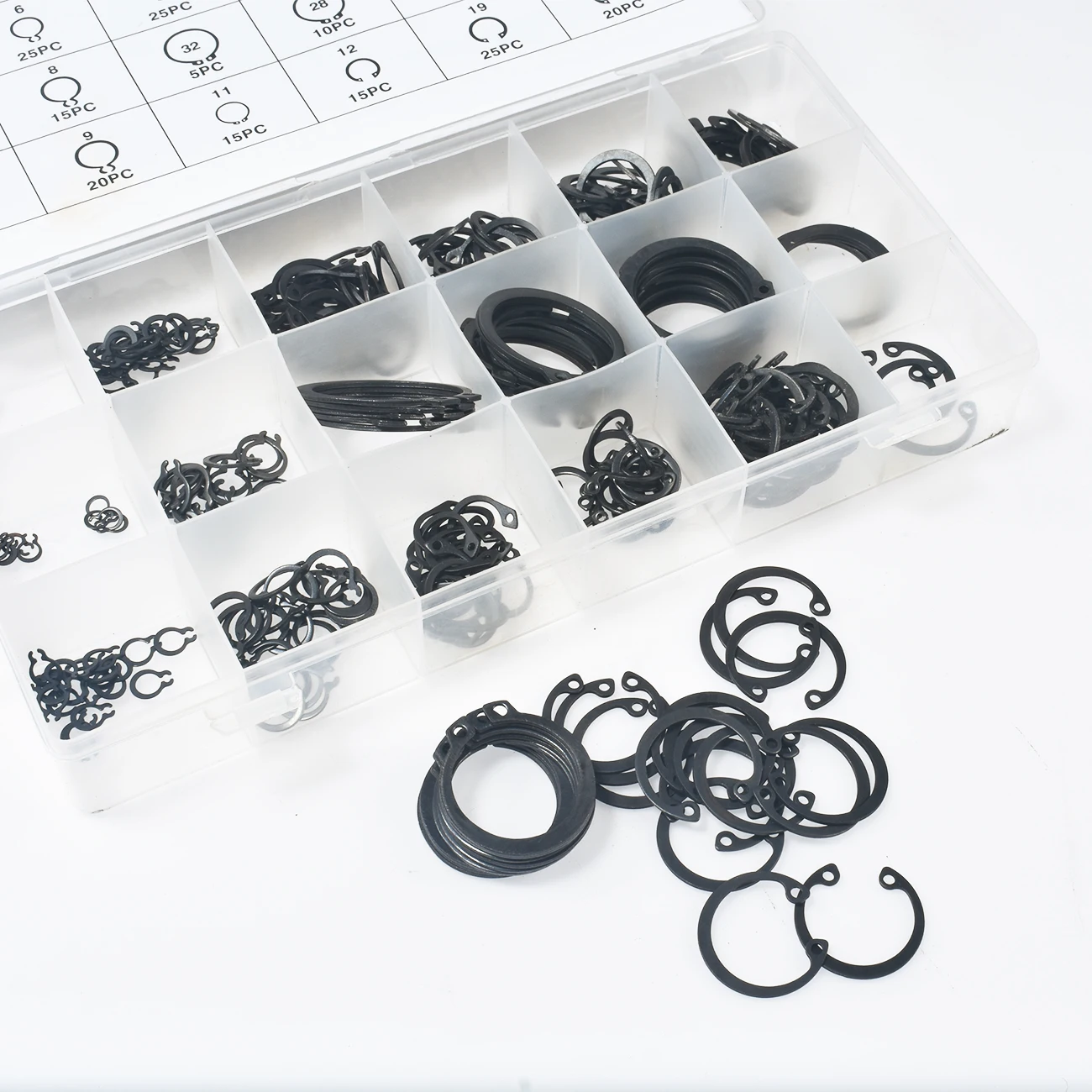 300Pcs Circlip Snap Ring C-Clip Assortment Car Kit Set 18 Sizes Retaining Ring For a variety of securing tasks