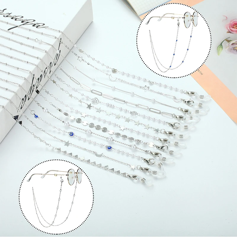 

Fashion Metal Glasses Chain Hangs Masks Silver Color Sunglasses Chain Pearl Eyeglasses Accessories Women's Neck Chain Lanyard